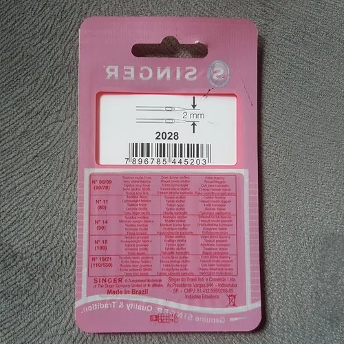 Blister de 2 aiguilles double singer taille 90 2028 90/14 pour machines à coudre 828 r 130/705h-zwi 02 un 42-rs round sharp  b40