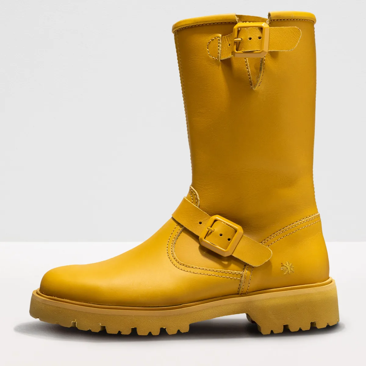 Bottines plates en cuir gras - Jaune