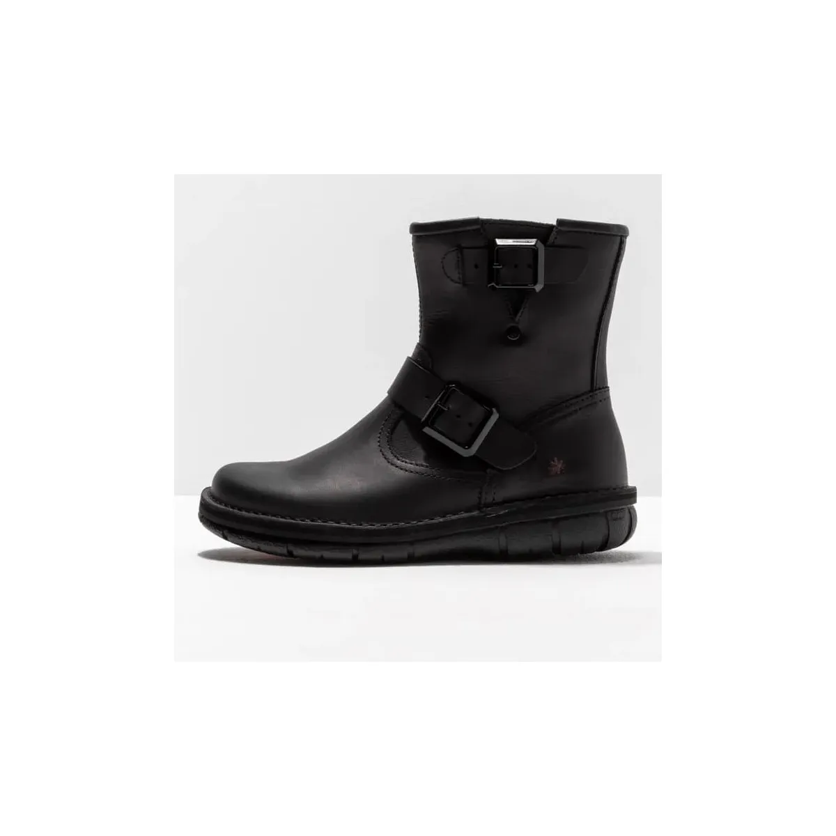 Bottines plates en cuir gras - Noir