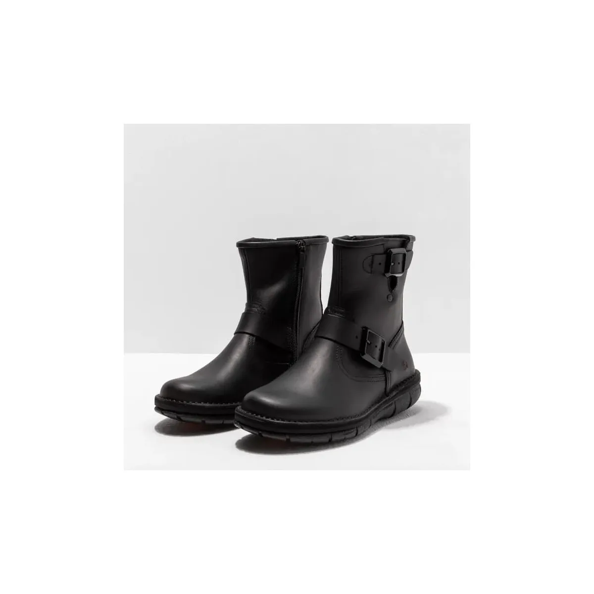 Bottines plates en cuir gras - Noir