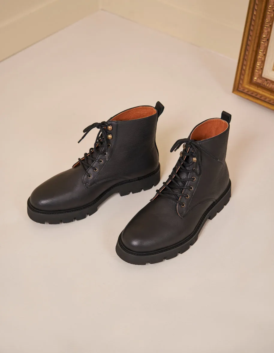 Bottines Théodore - Cuir grainé brossé noir