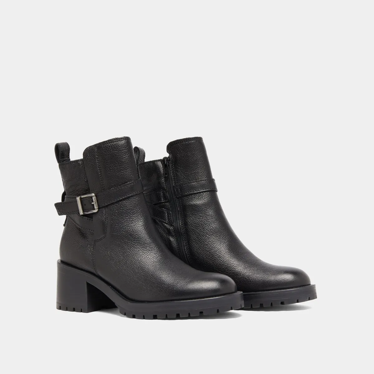 Bottines à bouts ronds et boucles en cuir grainé noir pour Femme | Jonak