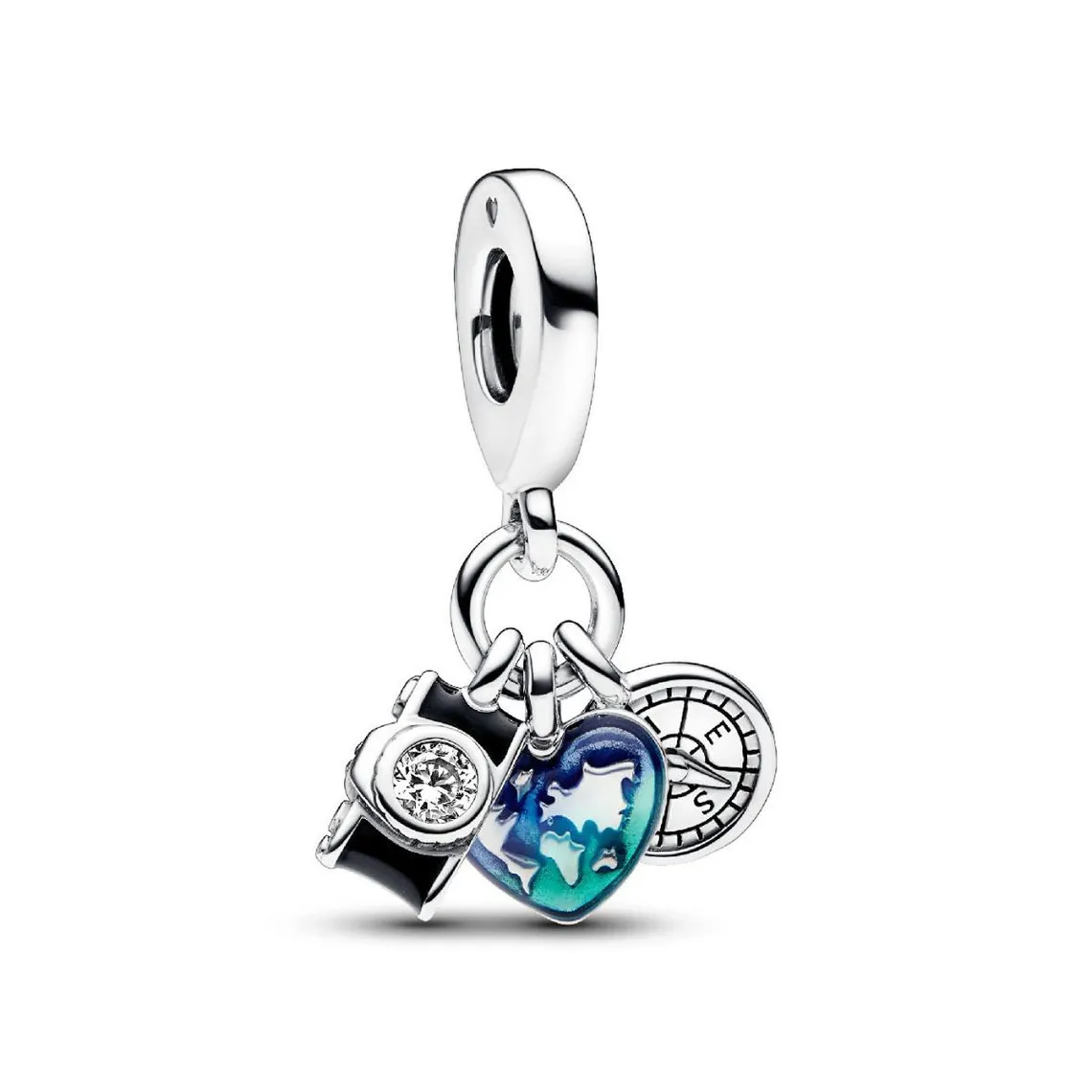 Charm Pendant Triple Appareil Photo, Cœur et Boussole | 3 Suisses