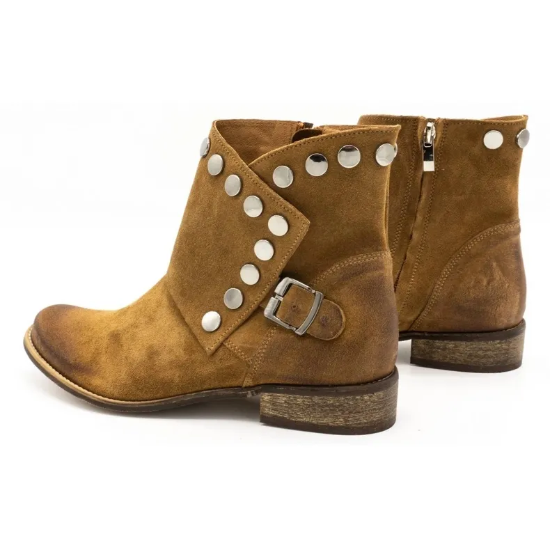 Exousite Bottines femme en cuir à clous 1198 camel brun multicolore