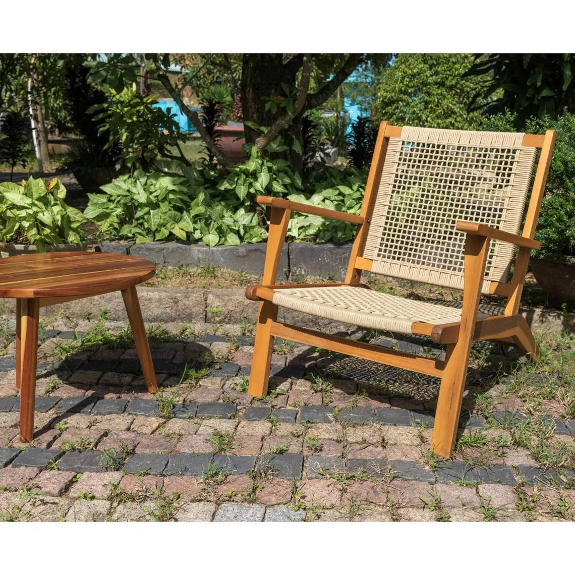 Fauteuil interieur exterieur en acacia massif et corde | 3 Suisses