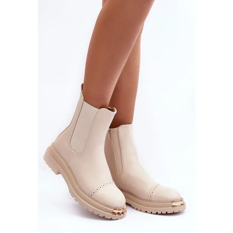 FG2 Bottines Cuir Femme Beige Nialee