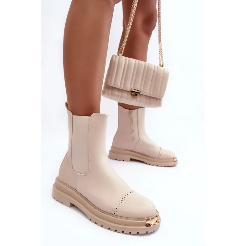 FG2 Bottines Cuir Femme Beige Nialee