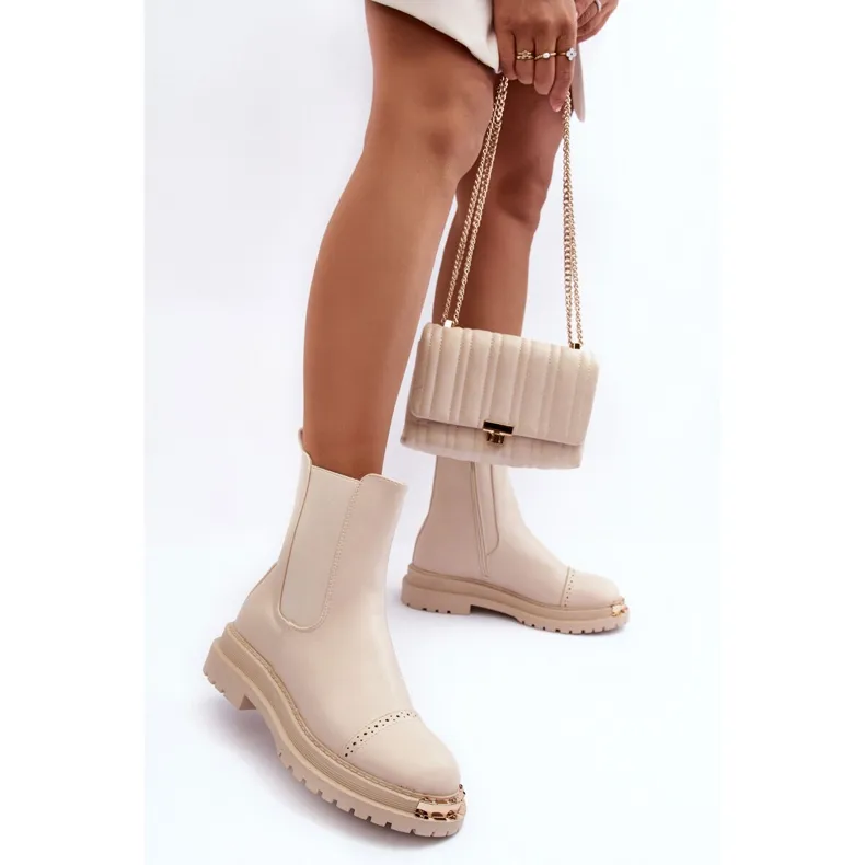 FG2 Bottines Cuir Femme Beige Nialee