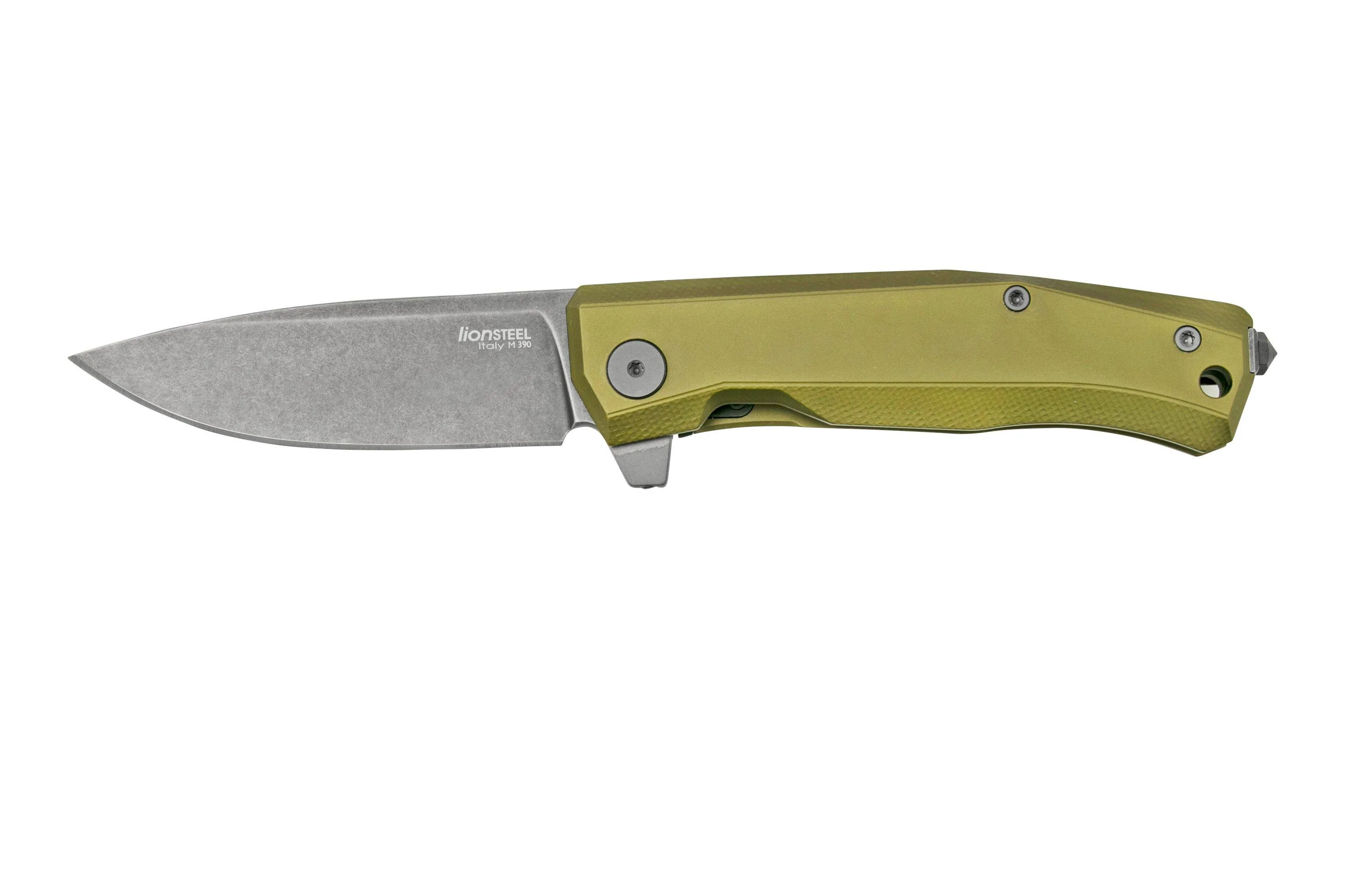 LionSteel Myto MT01A GB Green Aluminium, Black couteau de poche, design Molletta