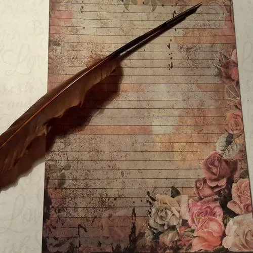 Lot de 2 feuilles papier scrapbooking,  shabby chic, roses, fonds vieillis, lignes. . papier épais 250g.  scrap