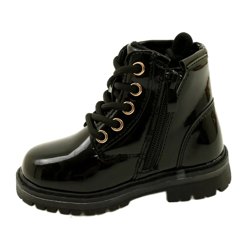 Miss Bottines fille cuir verni étoile 23DZ23-6593 le noir