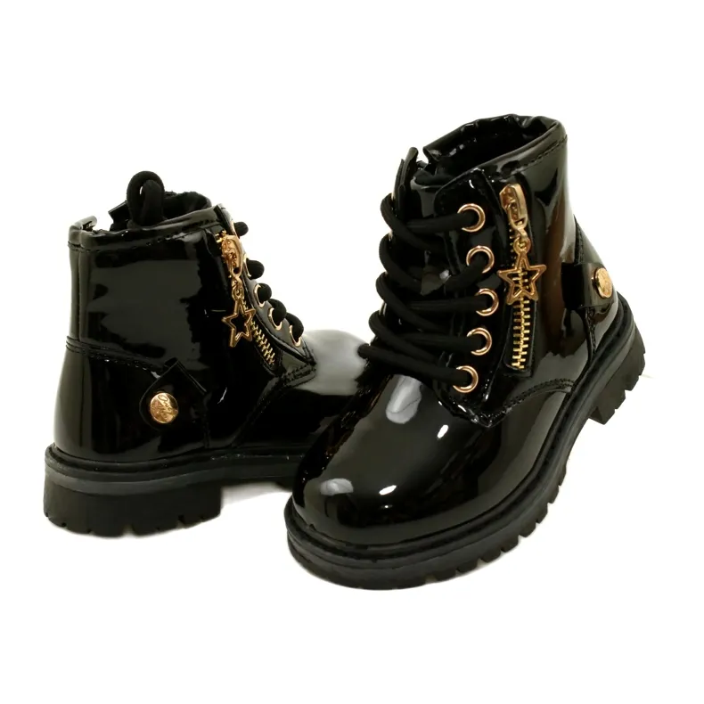 Miss Bottines fille cuir verni étoile 23DZ23-6593 le noir