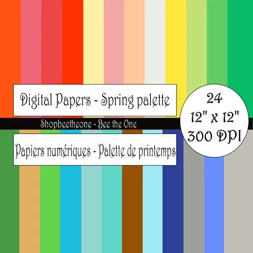 Papiers numériques "palette de printemps" - 12" x 12" - 300 dpi - set de 24 images - a télécharger