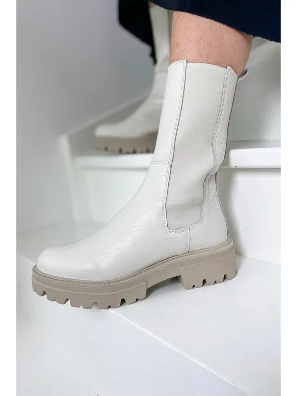 Reqins - Bottines DEVORA Cuir Grainé Blanc