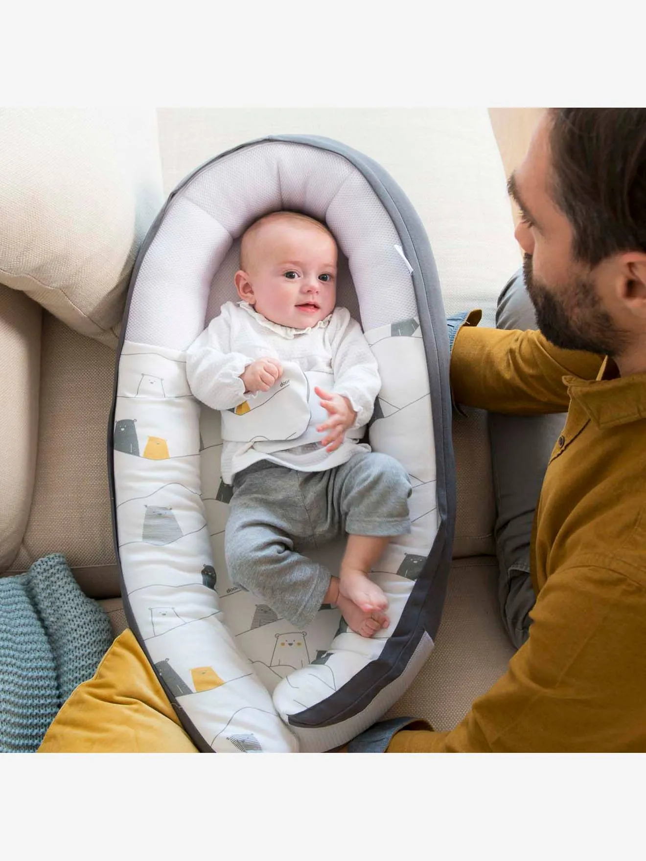 Réducteur de lit évolutif BABYMOOV Doomoo Cocoon bear grey - Babymoov