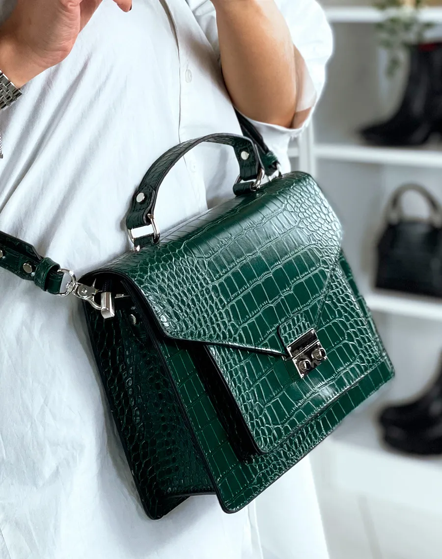 Sac à main effet croco vert