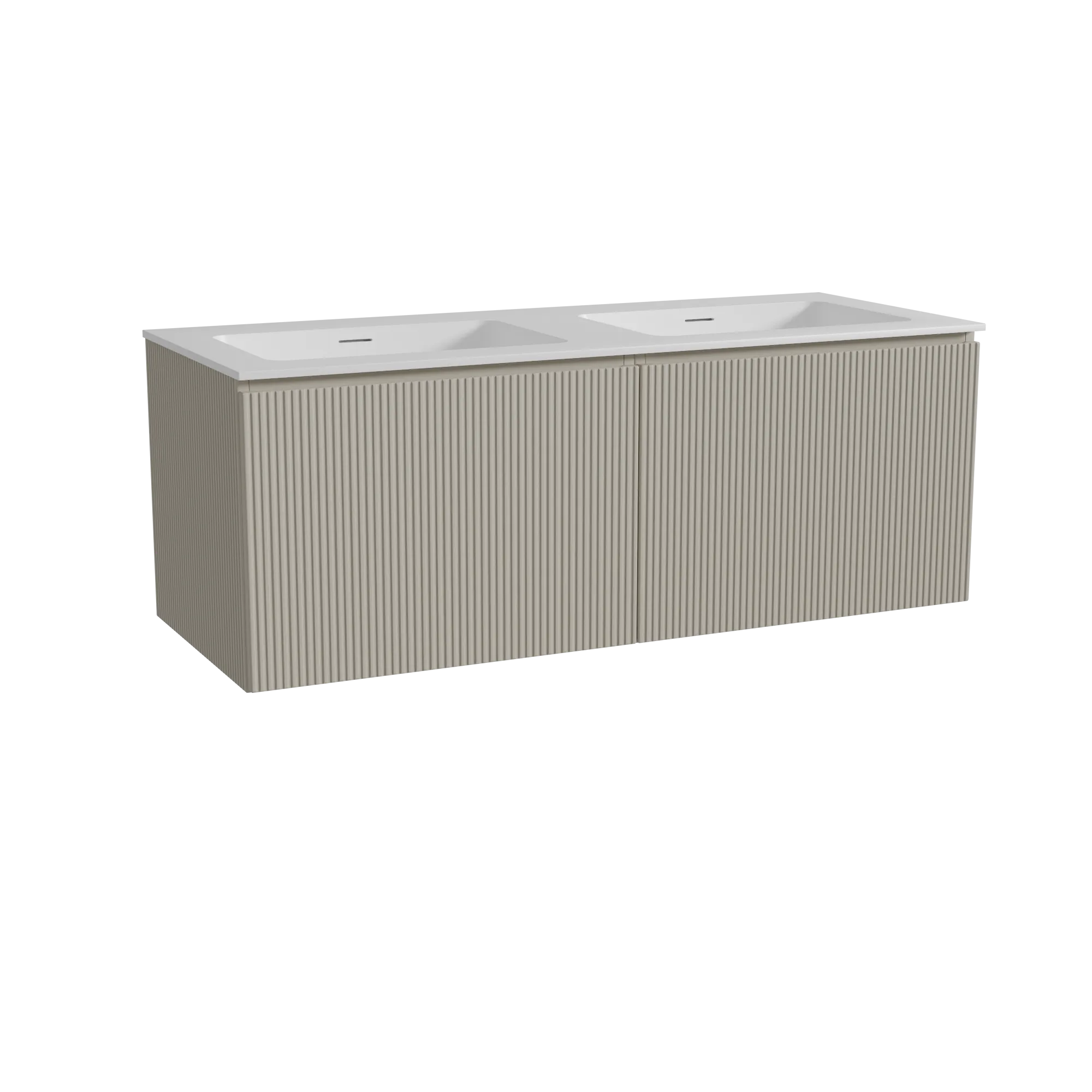 Storke Ribs meuble salle de bains suspendu 130 x 52 cm soie grise avec Mata double vasque en solid surface blanc mat, Nervure dr