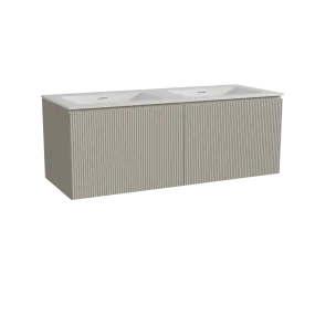 Storke Ribs meuble salle de bains suspendu 130 x 52 cm soie grise avec Mata double vasque en solid surface blanc mat, Nervure dr