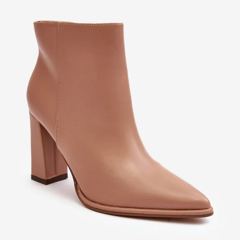 WS1 Bottines en cuir beiges Saitana pour femmes sur talon haut